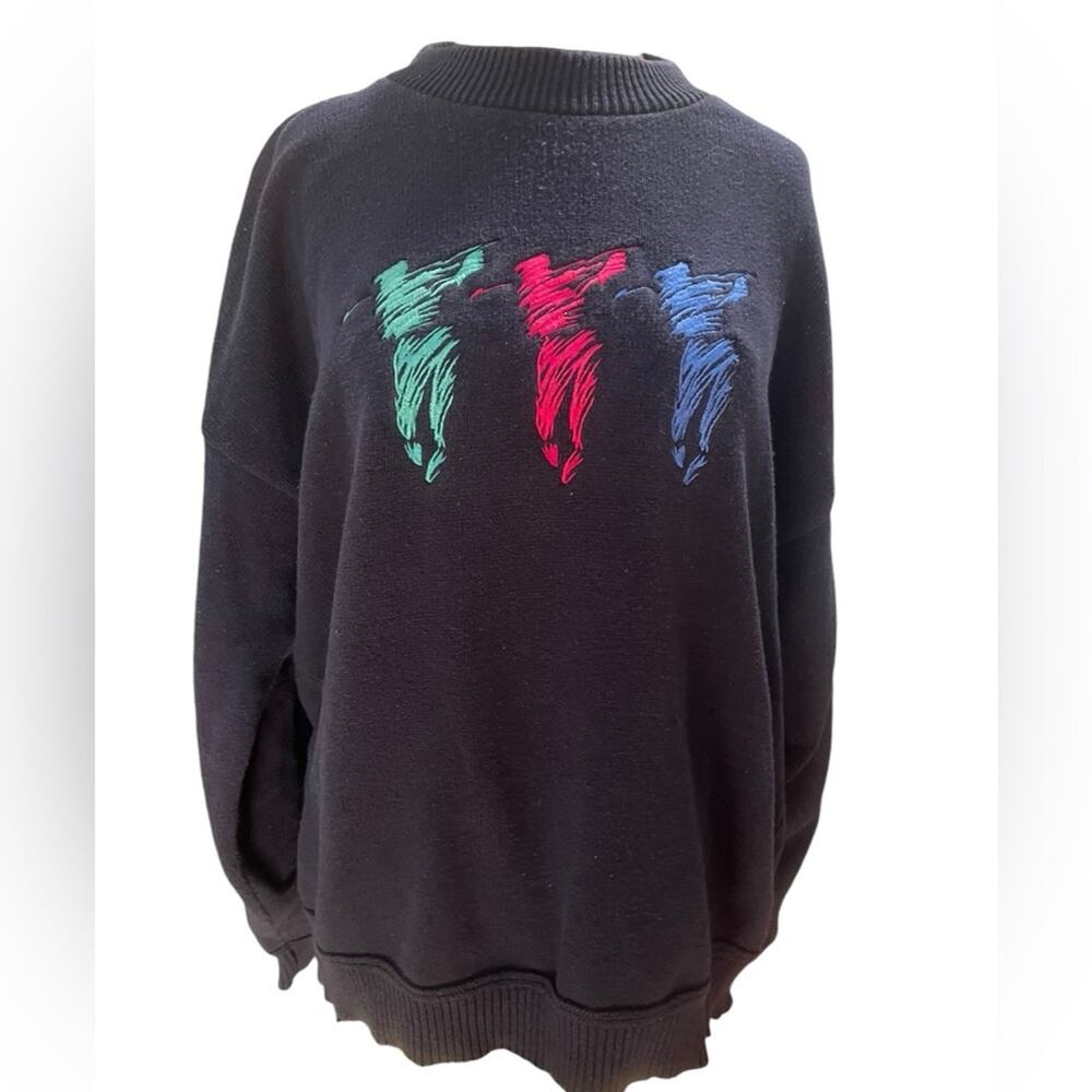 Vtg Navy Cotton Embroidered Golfer Retro Country Club Prep Crewneck Sweater XL